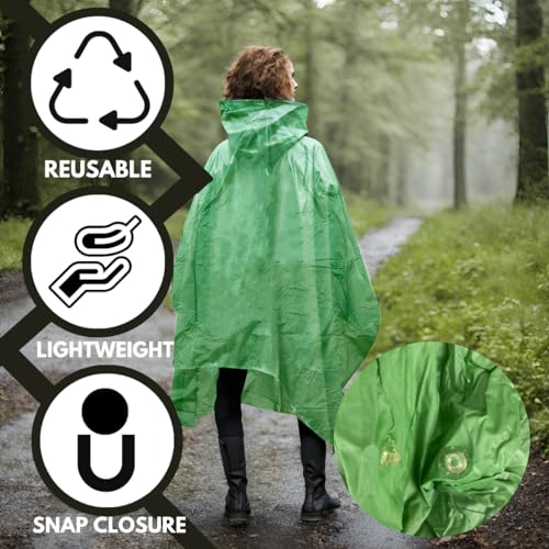RAIN GUARD 10 Mil Vinyl Rain Poncho with Hood | Expanded 50" x 80" | Reusable Waterproof Protection | Adult Size | 2 Pack - color: Green
