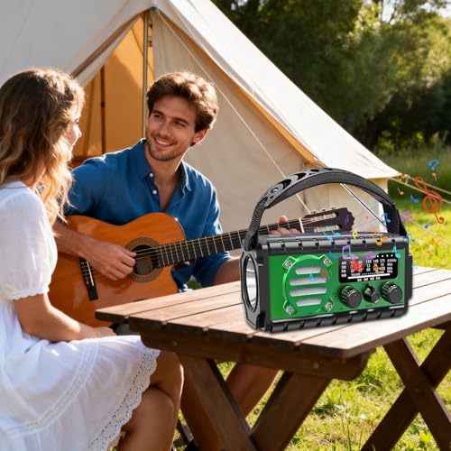Solar Powered Emergency Hand-Crank Radio with 20,000mAh Battery, Clear Reception, Supports AM/FM/SW/NOAA Weather Broadcasts, Features a Dual-Mode LED Flashlight and Phone Charger for Camping