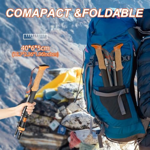 Trekking Poles, Collapsible Hiking Poles,Lightweight and Compact Walking Sticks with Adjustable Height for Men and Women - color: Organge
