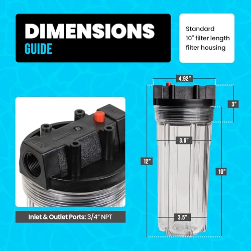 Cold Plunge Water Filter System, 10" Housing with 3/4" NPT Ports, 2× 50 Micron Pleated Filters, Mounting Kit & Wrench, Inline Sediment Filtration for Ice Baths, Whole House, Pool or Spa Use - style: Housing + 2 Filter