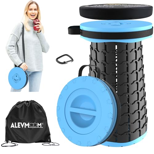 ALEVMOOM Upgraded 18.1" XL Collapsible Stool with Cushion, Portable Folding Stools for Adults Capacity 800lbs, Lightweight Telescoping Stool for Camping Travel Fishing Hiking - color: Blue