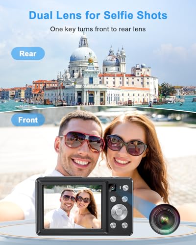 4K Digital Camera with Selfie Lens 64MP Compact Camera with 32GB Card Black | Vlogging Camera with Flash,16X Zoom Easy for Beginner. 2 Batteries for Instant use. Ideal Birthday, Party & Travel - color: Black