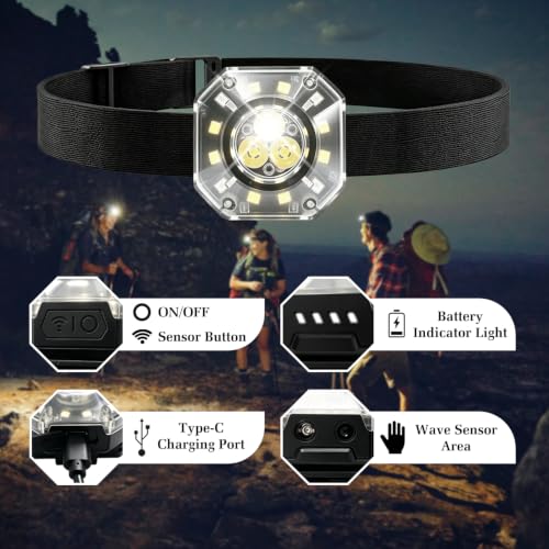 Multifunctional Headlamp Work Light, High Lumen Ultra-Light Bright LED Rechargeable Camping Headlamp, White Light & Warm Light, Wave Motion Sensor, 12 Lighting Modes for Outdoor Camping Hiking