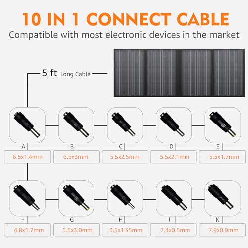 60W Solar Panel for Portable Power Station, Foldable Solar Panel with 12-18V DC Output/USB QC3.0/USB C(10 Changeable DC Adapters), Portable Solar Panels for Camping, Home, Travel, Rv | SinKeu portable solar charger with 18V DC outlet, designed for solar g