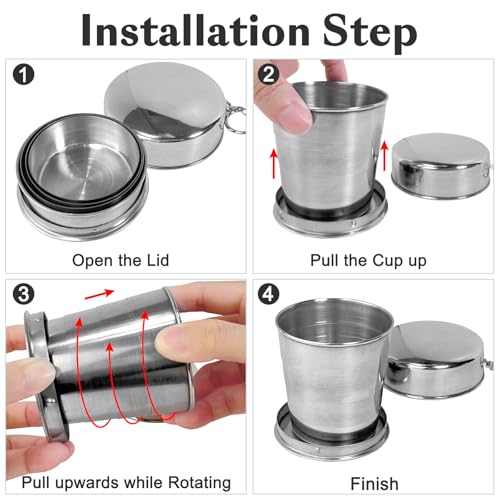 Guyuyii 3 Pcs Stainless Steel Collapsible Cups for Traveling with Keychains