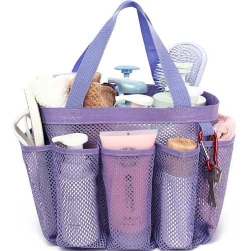 Fammart Mesh Shower Caddy Portable for College Dorm Room Essentials, Odorless Polyester Large Shower Tote Bag with Dual Handles, 8-Pocket Quick-Dry Toiletry Organizer for Travel, Beach, Camping, Gym - color: Multiple Pockets, 1 Pack - Purple