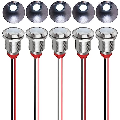 Gebildet 5pcs 12mm LED Metal Indicator Light AC/DC 12-24V Waterproof Signal Lamp Pilot Dash Directional with Wire(White) - color: White AC/DC 12-24V