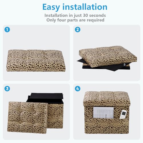 AmasSmile Ottoman with Storage,17" Folding Velvet Foot Rest Chest,Leopard - color: Leopard Print, size: 17"*13"*13"inch