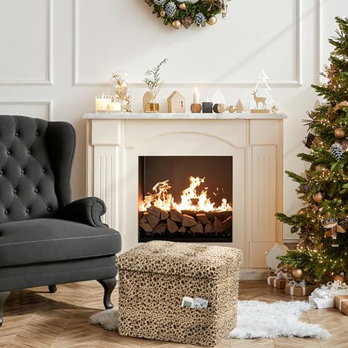 AmasSmile Ottoman with Storage,Folding Chest,17" Velvet,Leopard 2 Pack - color: Leopard Print 2 Pack, size: 17"*13"*13"inch