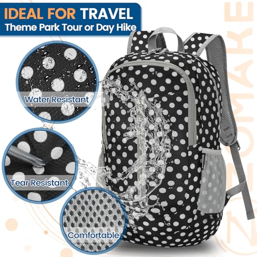ZOMAKE Lightweight Packable Backpack 25L, Foldable Hiking Daypack - color: Black, White Polka Dot, size: 25L
