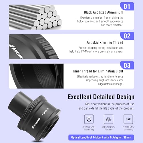 Astromania T T2 Mount Ring and T Adapter for Olympus Panasonic M4/3 Cameras | Telescope Photo Adapter for Mirrorless Cameras, Metal Telescope Astrophotography Accessories, Fit 1.25" Astronomy Telescopes - size: Ring Set for Olympus M4/3