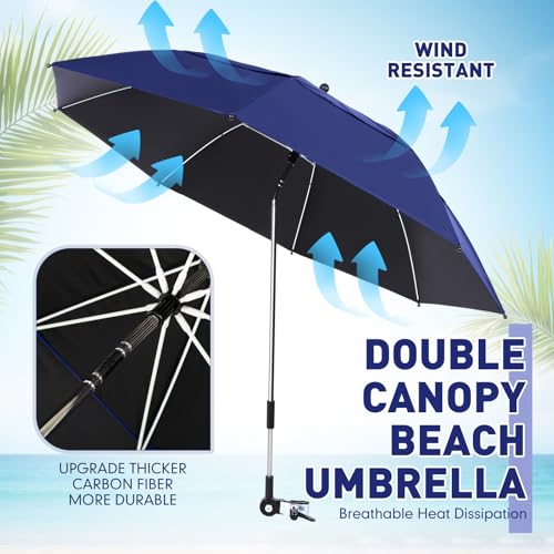 Nuanchu 2 Pack 49" Double Canopy Beach Umbrella with Clamp - color: Navy Blue