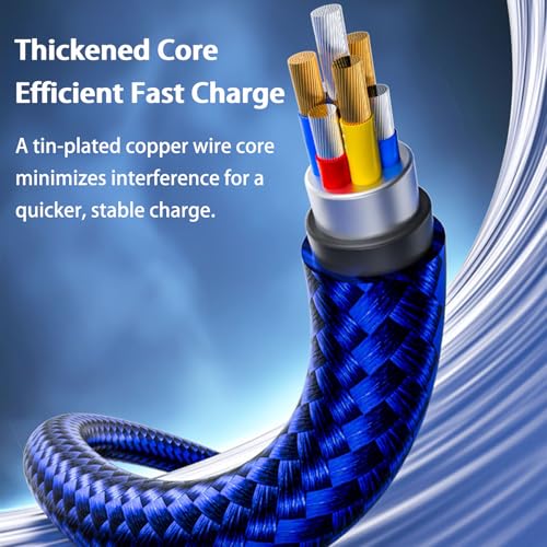 USB Cable PD Fast Charger Lighted Up (USB 6IN1 Braid Blue),A Mobile Phone Data Cable, specifically a Fast Charging Cable, Crafted from Nylon Braided Material. - color: USB 6IN1 Braid Blue