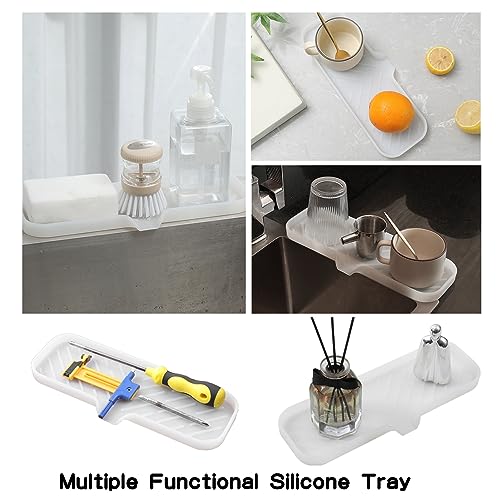 MicoYang Silicone Soap Dish with Drain Spout — Self-Draining Double Sink Organizer Tray for Kitchen & Bath, Dispensers, Sponges & Soap Holder, Non-Slip & Dishwasher Safe, Translucent (Large, 12"×4") - color: Translucent, size: L(12"×4")