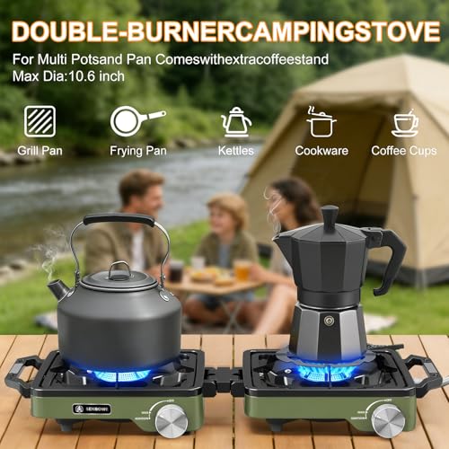 2-Burner Pro Camping Stove,24000 BTU Camp Stove,Foldable Propane Stove Includes Carry Bag,Windscreen Griddle, Portable Stove,Camping Essentials,Suitable For Outdoor Cooking,Tailgating,Grilling (Green)