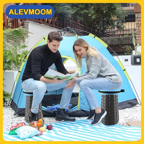 ALEVMOOM Upgraded 18.1" XL Collapsible Stool with Cushion, Portable Folding Stools for Adults Capacity 800lbs, Lightweight Telescoping Stool for Camping Travel Fishing Hiking - color: Blue