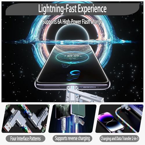 USB Cable PD Fast Charger Lighted Up (USB 4IN1 Colorful),Supports Data Transfer, can be Used as a Night Light, Cable Length Approx. 39 inches, Compatible with Most Devices. - color: USB 4IN1 Colorful