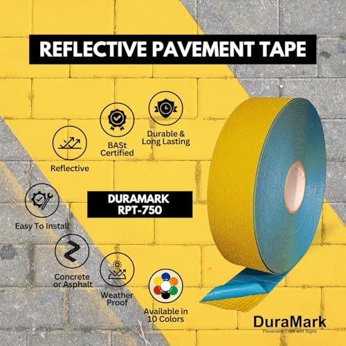 DuraMark RPT-750 Reflective Pavement Marking Tape, Yellow, 3 in x 108 ft - color: Yellow, size: 3 Inch x 108 Ft