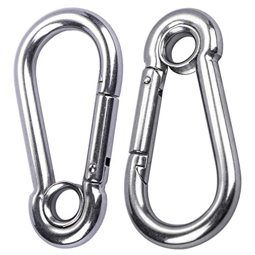 2pcs 3/8'' Stainless Steel Snap Hook Link M10 Carabiner Clip with Eyelet, 650lb Load, 4 Inch Length - size: 3/8''