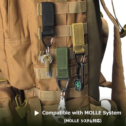 Azarxis Tactical Molle Key Ring Chain Gear Clip Key Keeper Keychain Nylon Belt Key Holder Carabiners Hanger Buckle Hook - color: #2 Black - 4 Pack