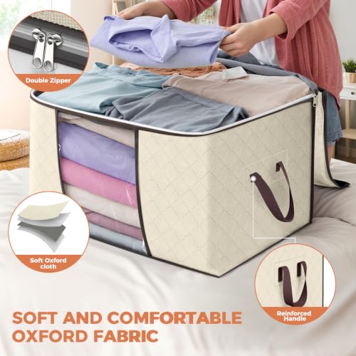 90L Large Storage Bags, 10 Pack Clothes Storage Bins Closet Organizers - color: Beige, size: 10 Pack-90L