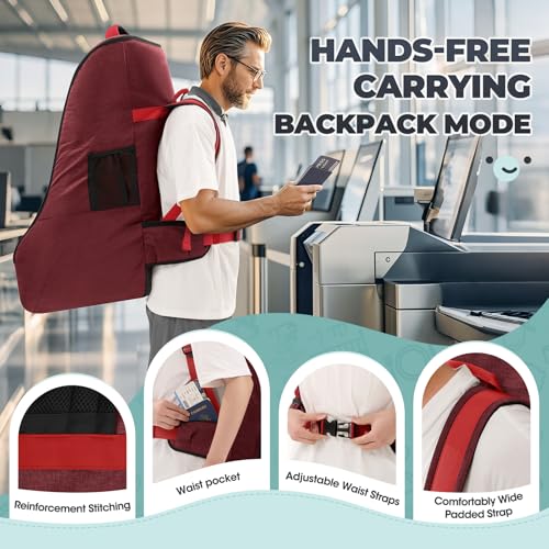 RAINSMORE Padded Car Seat Travel Bag for Airplane Car Seat Backpack, Red - color: Red&Black