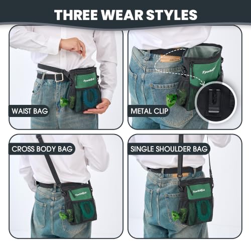 Dog Treat Pouch, 4 Cup Training Bag, Magnetic Closure, 3 Way Wear, Green - color: Green