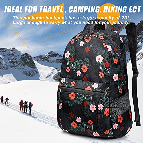 G4Free 20L Small Foldable Ultralight Waterproof Backpack for Camping Hiking Cycling Men Women - color: B-flower Black, size: 20L