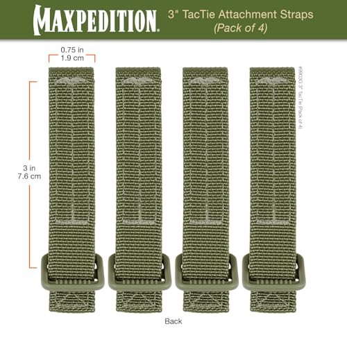 MAXPEDITION 3-Inch TacTie Attachment Straps (Pack of 4) MOLLE Clips for EDC Pouches and Pocket Organizers, Replacement MOLLE Straps for Tactical Gear - color: Green