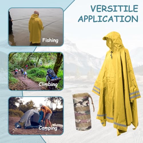 Plus Size Rain Poncho with Hood and Reflective Stripes, Big and Tall Rain Poncho, Ideal as Rain Ponchos for Adults - color: Yellow