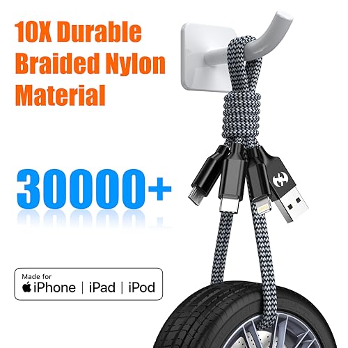 Short Multi Charging Cable,USB Universal Charger,2Pack 2ft Car Cord - color: Grey/Black-2FT-2Pack