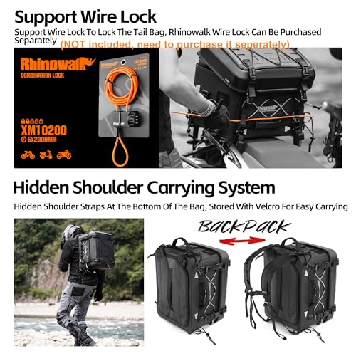 Rhinowalk Motorcycle Tail Bag 36L Hard Shell Top Case Waterproof Rear Pack with Expandable Capacity and MOLLE System (MFT2305) - style: 36l Hard Shell Bag Mft2305 Only.