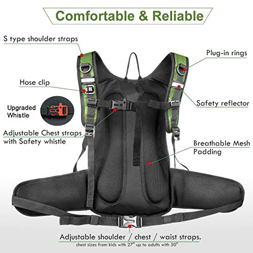 Mothybot Hydration Pack, Insulated Hydration Backpack with 2L BPA Free Water Bladder and Storage, Hiking Backpack for Men, Women, Kids for Running, Cycling, Camping - Keep Liquid Cool up to 5 Hours - color: Grass Green
