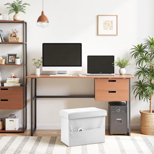AmasSmile Ottoman with Storage,17" Folding Leather Foot Rest Chest,White - color: White 1 Pack, size: 17"*13"*13"with side pockets