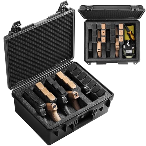 Pistol Case for Multiple Handguns, 3 Foam Types & Multiple Layout Available, Firearm Travel Carrying Case Fits Glock, Beretta, S&W, Waterproof Gun Box - color: Hold 5 Guns (4+1 Layout), size: Standard Foam