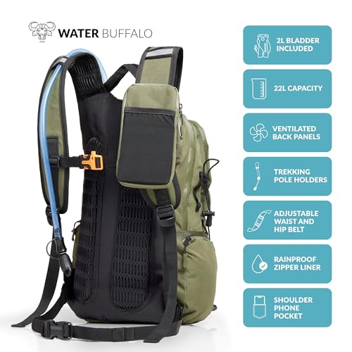 Water Buffalo Sherpa 22L Hiking Hydration Backpack, 2L Bladder - color: Canopy