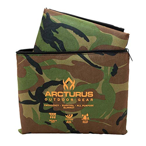Arcturus Insulated Tarp, Reusable Heavy Duty Thermal Survival Blanket – 60x82in, Reflects 90% Body Heat, Waterproof, Windproof, 3-Layer Design, Reinforced Grommets, Woodland Camo - color: Camo