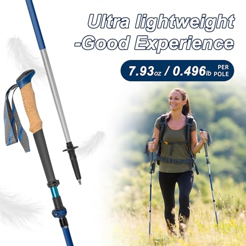 Trekking Poles, Collapsible Hiking Poles,Lightweight and Compact Walking Sticks with Adjustable Height for Men and Women - color: Blue