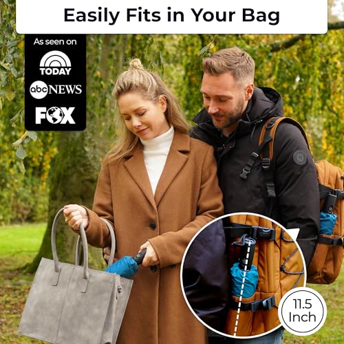 Strongest Windproof Travel Umbrella (Compact, 100MPH Wind-Tested), Light, Portable, One-Handed Use, Automatic Folding Rain Umbrella, Durable, Premium Grip, Fits Car & Backpack - color: 1-pack Petrol