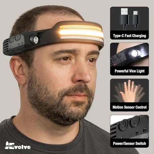 1 PC Rechargeable Sensor Headlamp with 8 Light Modes USB Type-C Outdoor & Indoor Motion Sensor Led Rechargeable Headlamp, Hands-Free Adjustable Headband