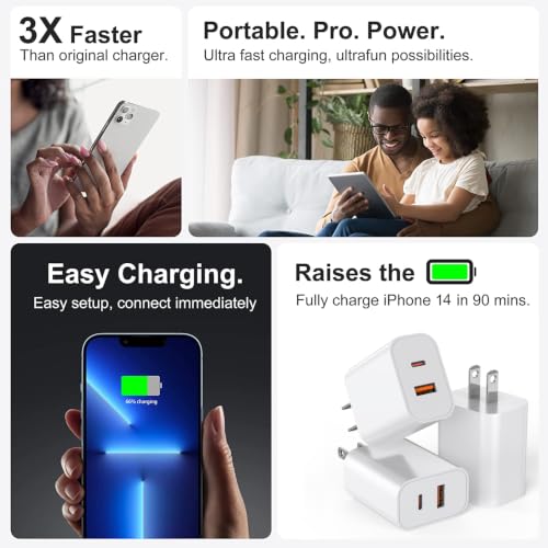 USB C Charger Block, 3Pack 20W Dual Port USB C Wall Charger Plug | Fast Charging Adapter USB A Quick Charging Brick Plug for iPhone Air/17 ProMax/16E/16 ProMax/16Plus/15/14/13,iPad Pro,AirPods - color: White