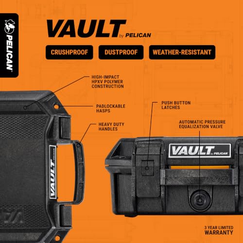 Pelican Vault V100 Hard Case (Camera, Pistol, Gear, Equipment) - color: Grey, style: With Foam