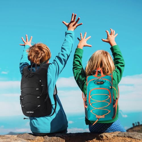 12L Kids Hiking Backpack, Small Hydration Backpack, Waterproof Kids Camping Daypack 5-10, No Water Bladder… - color: Green
