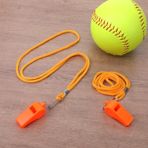 2 Packs Plastic Orange Whistle, Referee Whistles with Lanyard Super Loud Emergency Whistle for Boating, Swimming, Kayaking, Hiking, Camping
