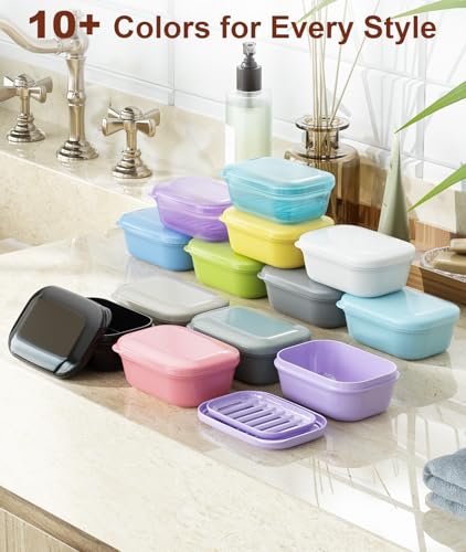 Quatish Leakproof Soap Dish with Lid & Draining Layer, Shatterproof Travel Bar Soap Holder Case Container, Portable Travel Size Toiletries Essentials for Camping, Gym, Bathroom, Beige - color: Grey, size: Medium