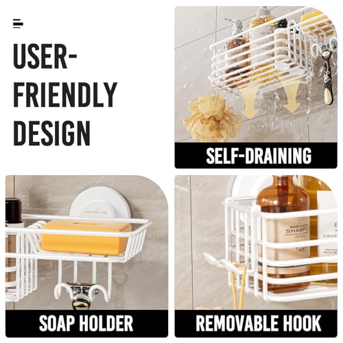 Shower Caddy Suction Cup, Heavy Duty Bathroom Organizer | Shower Organizer for Inside Shower with Hooks & Soap holder, NO-Drilling Bathroom shelves-White - color: 1 × White
