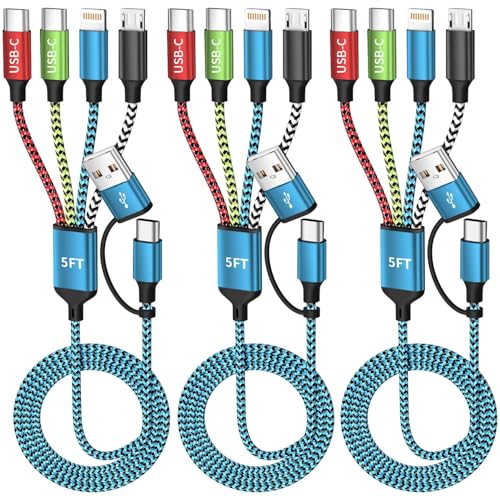 4 in 2 Multi Charging Cable, USBA/C Universal Charging Cords 3 Pack 5FT | Dual Type C Port Phone Charger Cord for Multiple Devices, Travel Charger for iPhone 17-11/Galaxy/Tablets/PS Home,Office,Car - color: White&Blue&Green&Red