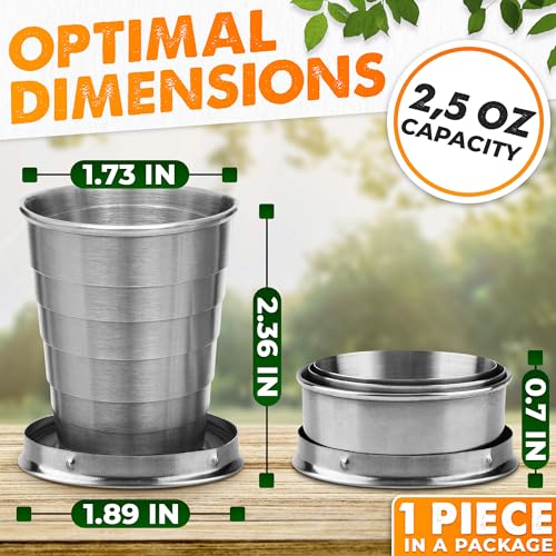Collapsible Travel Cup with Lid 2.5Oz (75ml) - Leak-Proof Сollapsible Shot Glass Keychain, Highly Portable, Made of Rust & Bend Resistant Stainless Steel - Foldable Cup for Traveling, Fishing, Camping - style: 1 Pcs
