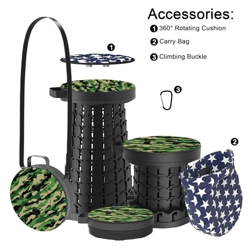 ALEVMOOM Upgraded Telescoping Collapsible Stool with Cushion, Folding Stool with Printing Portable Retractable Foldable Seat Max Load 600lbs for Adults Camping Fishing Outdoor - color: Camo