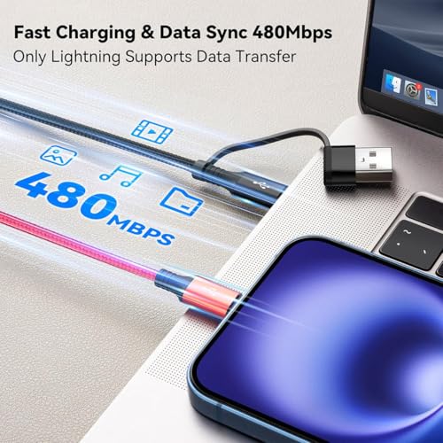 6 in 1 Multiple Charging Cable,USB A/C Universal Charger Cable 2 Pack 6Ft - size: 6 ft